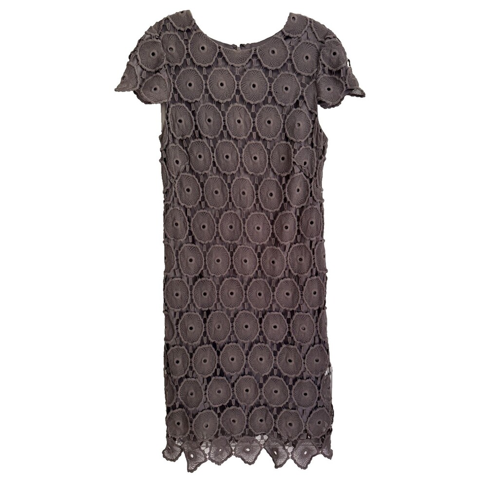 Suzi Chin Maggy Boutique Crochet Lace Dress 12/10 Gray Boho Shift Vintage USA